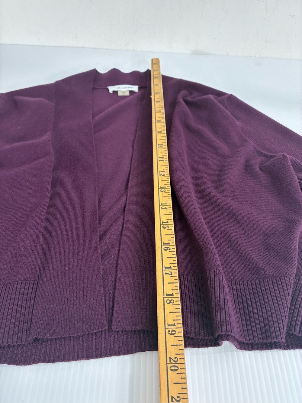Calvin Klein Cropped Open-Front Cardigan in Deep Plum - Picture 6 of 10